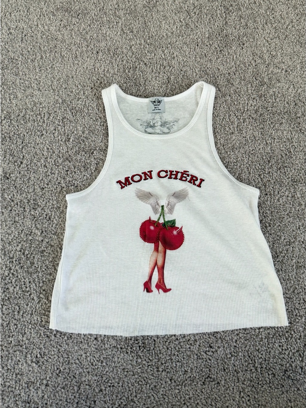 Boys Lie White Ribbed Tank with Angel Graphic